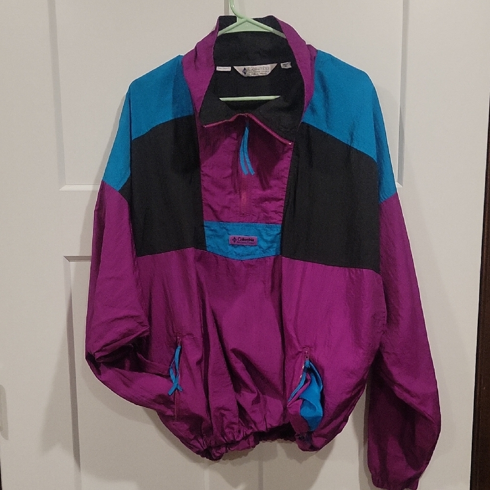 Vintage Columbia Retro Colorblock Jacket - Purple, Teal, Black Windbreaker. - Picture 2 of 5